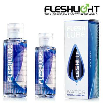 A box and bottle of fleshlight water base lubricant